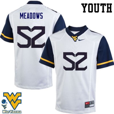 Youth West Virginia Mountaineers NCAA #52 Nick Meadows White Authentic Nike Stitched College Football Jersey HA15I03LI